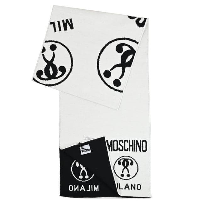 【MOSCHINO】經典英文LOGO雙面雙色混羊毛保暖披肩長圍巾(黑/白)
