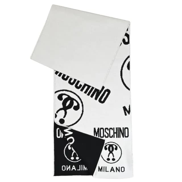 【MOSCHINO】經典英文LOGO雙面雙色混羊毛保暖披肩長圍巾(黑/白)