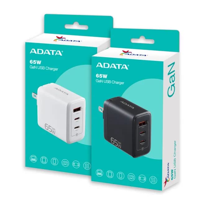 【ADATA 威剛】G653 2C/1A 65W GaN氮化鎵 三孔 PD快充充電器*(支援筆電/平板/手機同步充電)