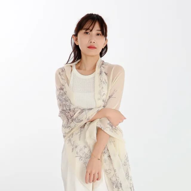 【BANNIES】繽紛印花戒指絨｜月影花翎(圍巾 披肩 羊毛 羊絨)