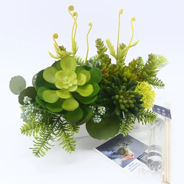 【HUGO DECO 榆果傢飾】寶石蓮多肉組合長盆植栽(擬真植物/人造盆栽/綠化/佈置/禮物)