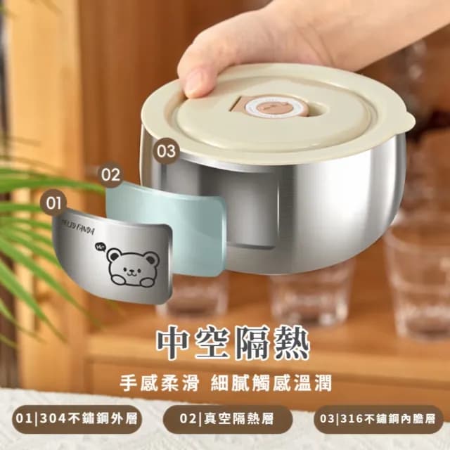 【吃吃飯】316不鏽鋼帶蓋兒童碗(雙層隔熱 真空保溫 防摔 加厚 防燙碗 露營 環保餐具 便當盒 飯碗 泡麵碗)