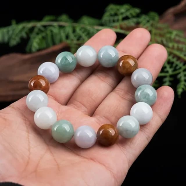 【Penny珮妮】緬甸A貨翡翠三彩冰種玉石手鍊13mm(母親節 父親節 送男友 交換禮物 生日 情人節 尾牙 新年)