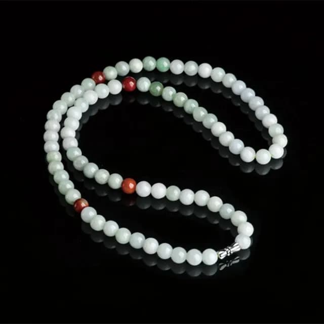 【Penny珮妮】緬甸A貨翡翠三彩冰種玉石項鍊毛衣鍊8mm(母親節 交換禮物  生日禮 情人節 尾牙 新年 結婚)