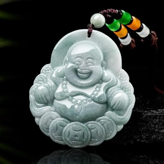 【Penny珮妮】緬甸A貨翡翠糯種金錢笑佛彌勒佛吊墜項鍊(母親節 父親節 交換禮物 生日 情人節 尾牙 新年)