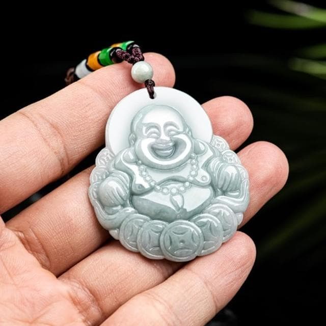 【Penny珮妮】緬甸A貨翡翠糯種金錢笑佛彌勒佛吊墜項鍊(母親節 父親節 交換禮物 生日 情人節 尾牙 新年)