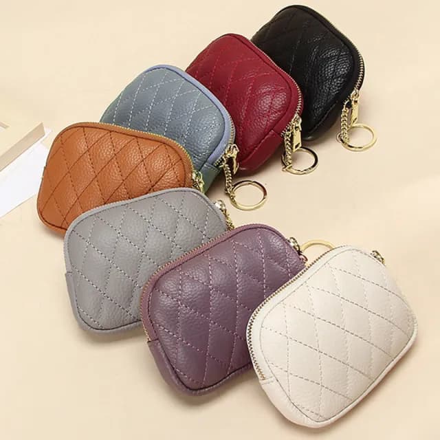 【MoonDy】錢包女 零錢包 雙拉鏈零錢包 真皮包包 零錢包 牛皮零錢包 錢包  菱格零錢包 魚 