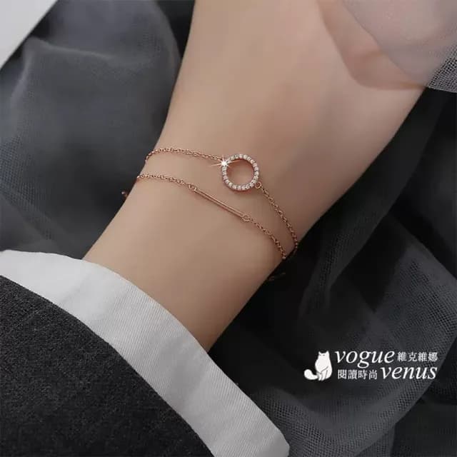 【維克維娜】水鑽圓環925純銀雙練手鍊