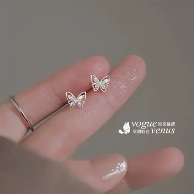 【維克維娜】彩鑽精巧蝴蝶925純銀耳環
