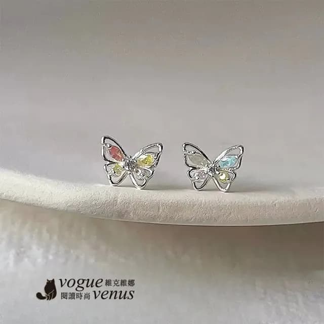【維克維娜】彩鑽精巧蝴蝶925純銀耳環
