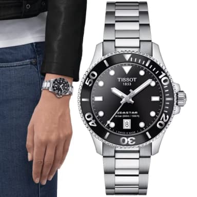 【TISSOT 天梭 官方授權】SEASTAR 1000海星系列 黑 潛水腕錶 畢業禮物 送禮 推薦(T1202101105100)