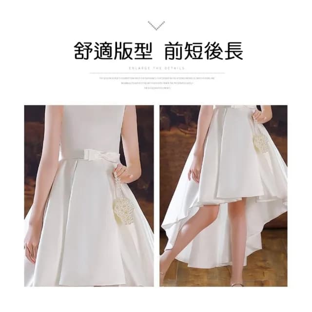 【橘魔法】典雅緞面蝴蝶結前短後長禮服(連身裙 大童 花童 喜宴 畢業典禮 禮服 全家福 婚禮 女童)