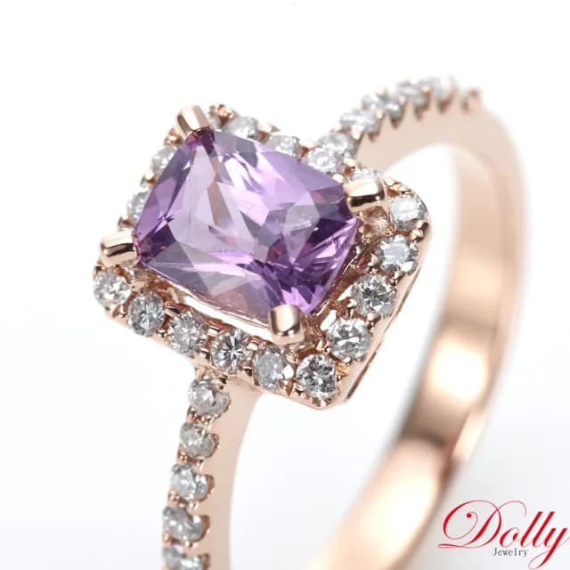 【DOLLY】1克拉 無燒斯里蘭卡艷彩紫羅蘭藍寶石18K玫瑰金鑽石戒指-011(母親節 長輩送禮 交換禮物首選)