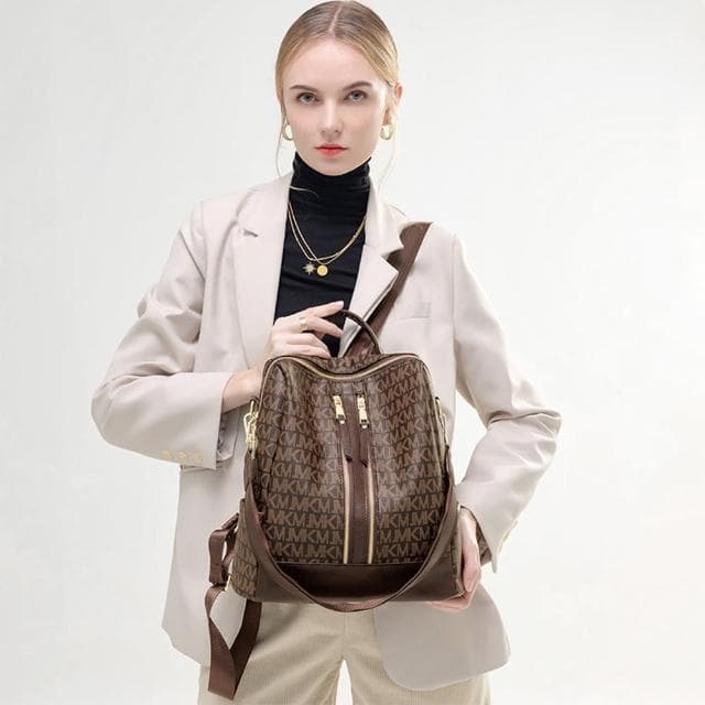 【LEESA】老花後背包\後背包\單肩包\雙肩包\大容量\包包\背包\復古包包\通勤背包\黑色包包\生日禮物