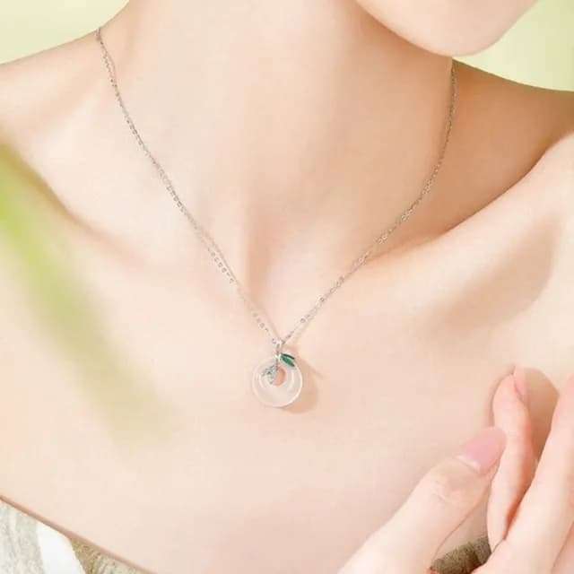 【Penny珮妮】S925銀竹節節高升白玉髓平安扣項鍊(母親節 生日禮物 交換禮物 送女友 尾牙 新年 結婚 送閨蜜)