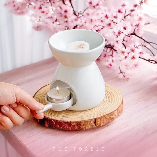 【The Forest 癒森林】春戀櫻花香氛蠟塊禮盒23g*4蠟塊+融蠟燭燈超值組(融蠟燈/融蠟爐/香氛蠟燭/居家香氛)