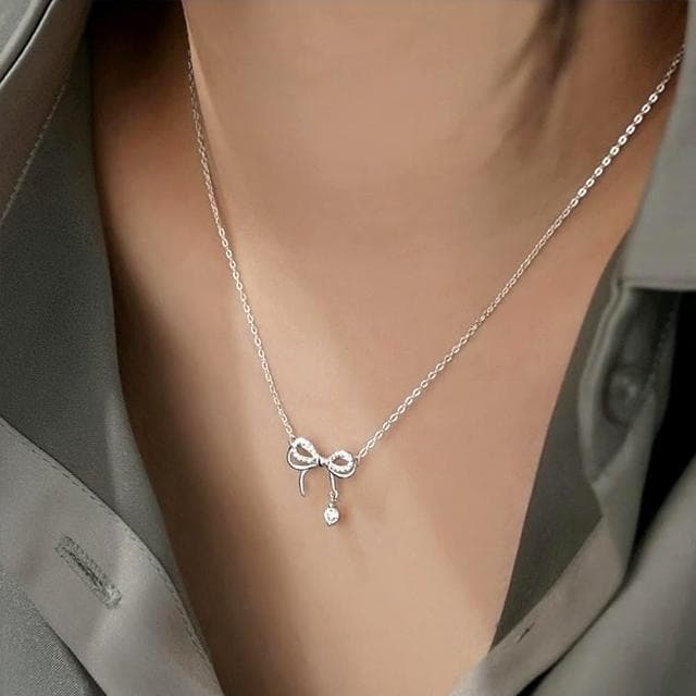 【MoonDy】999純銀項鍊 女生項鍊 韓國項鍊 小眾蝴蝶結 鎖骨項鍊 女朋友生日禮物 情人節禮物 銀