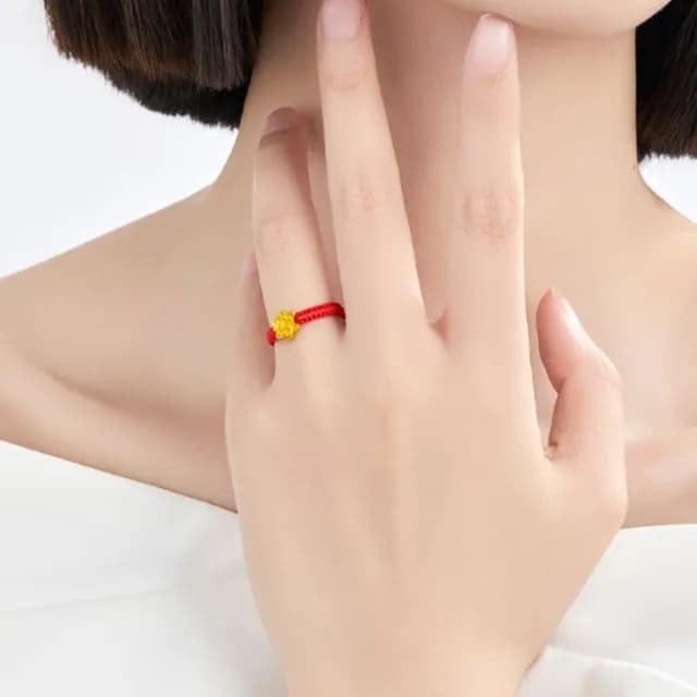 【Penny珮妮】黃金999蓮花編織繩可調節指環戒指2色可選(母親節 交換禮物 生日禮 情人節 尾牙 新年 結婚)