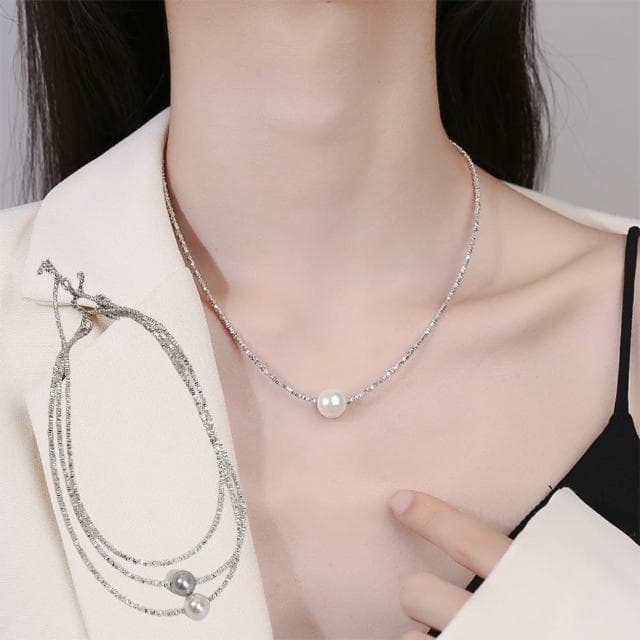 【KT DADA】母親節禮物 鎖骨鏈 高級感 珍珠項鍊 項鏈 精品 名牌飾品 925純銀項鍊 珍珠碎銀子項鍊 女新款 個