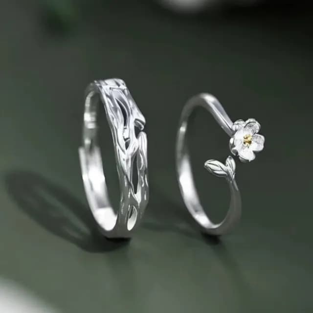 【Loyvera】S925純銀莫離茉莉花情侶對戒(純潔的愛情 對戒 戒指 銀戒 可調節 情人節禮物 百搭飾品)