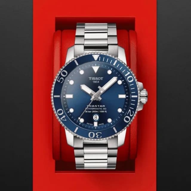 【TISSOT 天梭 官方授權】SEASTAR1000海星系列 潛水機械腕錶 父親節 禮物 送禮 推薦(T1204071104103)