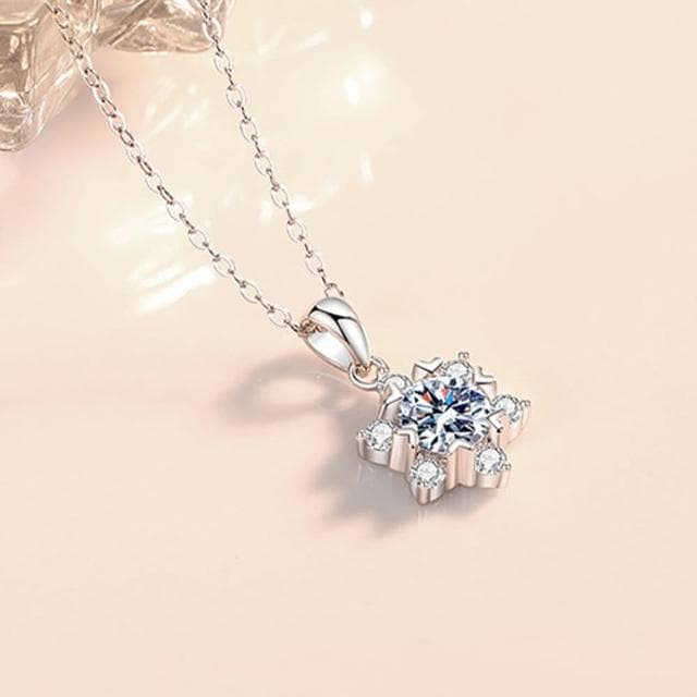 【MoonDy】女生項鍊 莫桑鑽石 氣質項鍊  S925純銀項鍊 雪花吊墜銀飾 情人節禮物 婚禮禮物 女生