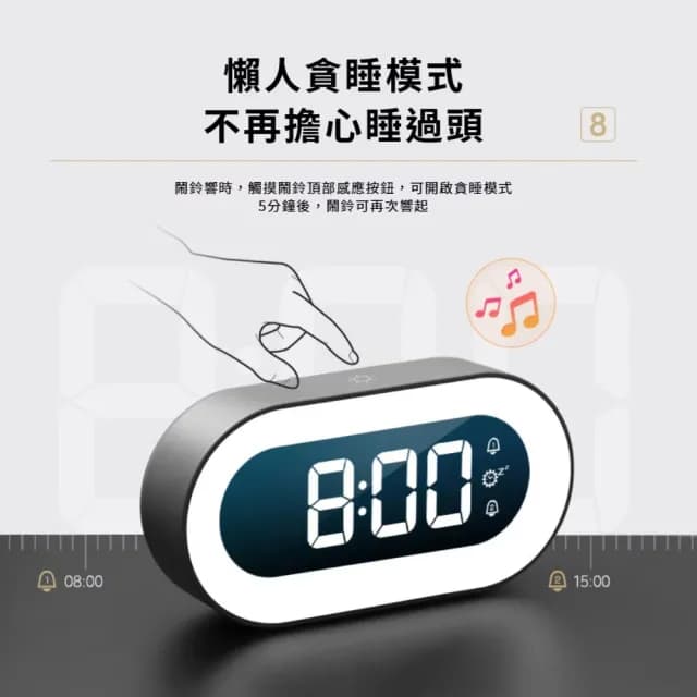 【裝飾小屋】北歐風橢圓智能LED小夜燈鬧鐘(18首鈴聲 貪睡鐘 床頭燈 學生 電子鐘 大數字時鐘 生日禮物)