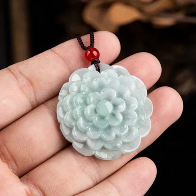【Penny珮妮】緬甸A貨翡翠牡丹項鍊吊墜毛衣鍊(母親節 交換禮物  生日禮 情人節 尾牙 新年 結婚)