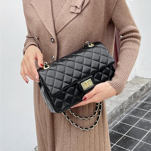 【LEEHER】母親節禮物 女包/包包/斜背包/小香風包包/菱格包/鏈條包包/女士單肩包/小香風斜包包/小包包/黑色