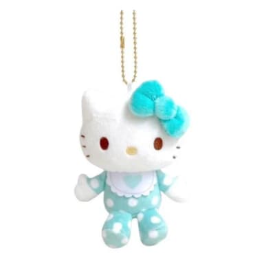 【小禮堂】母親節禮物 Sanrio 三麗鷗 Hello Kitty 絨毛玩偶吊飾 淺藍綠點點嬰兒 變裝50週年(平輸品)
