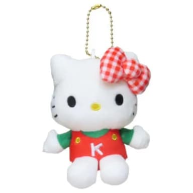 【小禮堂】母親節禮物 Sanrio 三麗鷗 Hello Kitty 絨毛玩偶吊飾 綠衣紅格紋 變裝50週年(平輸品)