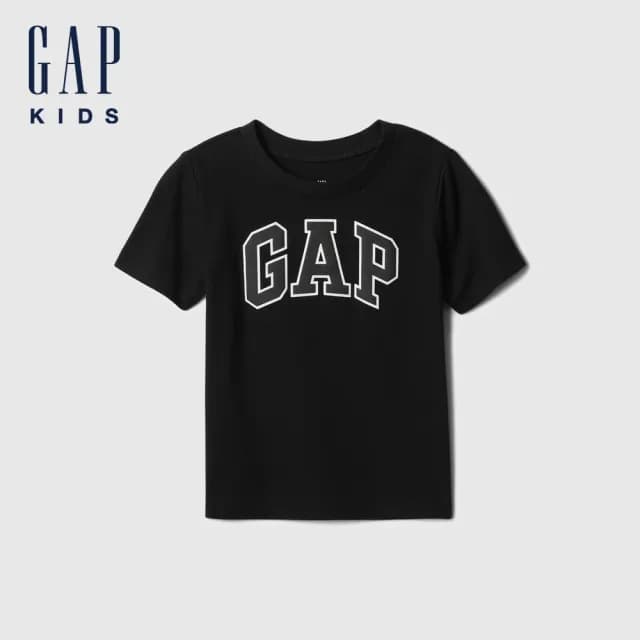 【GAP】男幼童裝 Logo純棉印花圓領短袖T恤-黑色(609749)