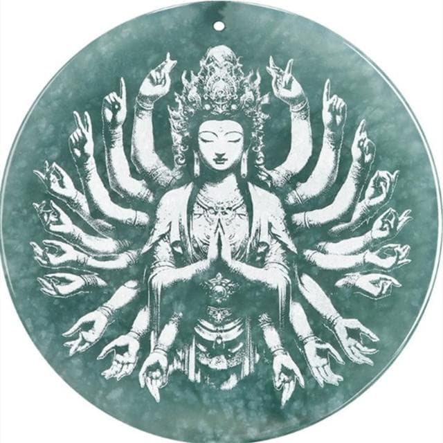 【Penny珮妮】A貨翡翠藍水影雕千手觀音吊墜項鍊(母親節 父親節 情人節 生日禮物 交換禮物 尾牙 新年)