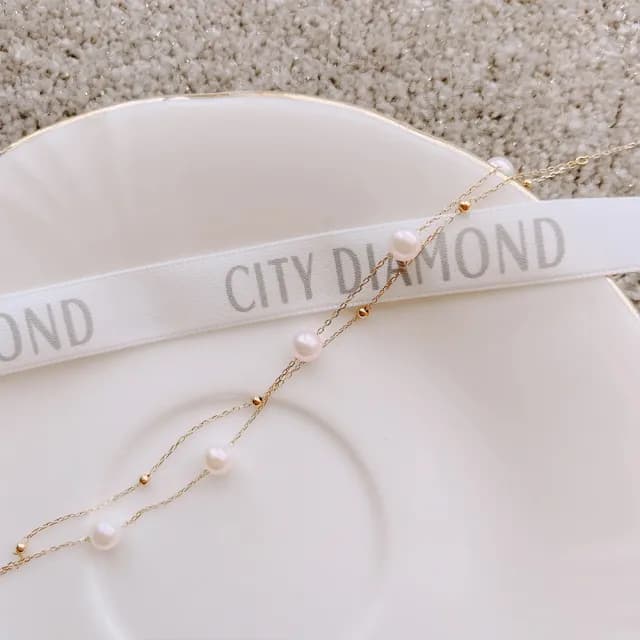 【City Diamond 引雅】『星河』18K日本AKOYA珍珠黃K金雙層手鍊(東京Yuki系列)