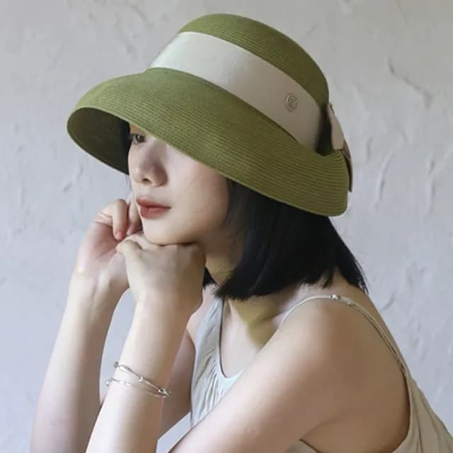 【MoonDy】情人節禮物 帽子 遮陽帽 女生帽子 草帽 法式 復古帽子 優雅 蝴蝶結  防曬 草編帽 平頂草帽 牛油