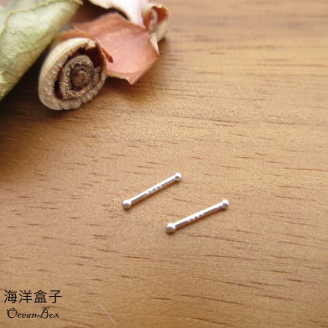 【海洋盒子】6mm。耳針長立體亮面雙頭小圓球999純銀耳環(耳骨.多耳洞免後扣.防止密合)
