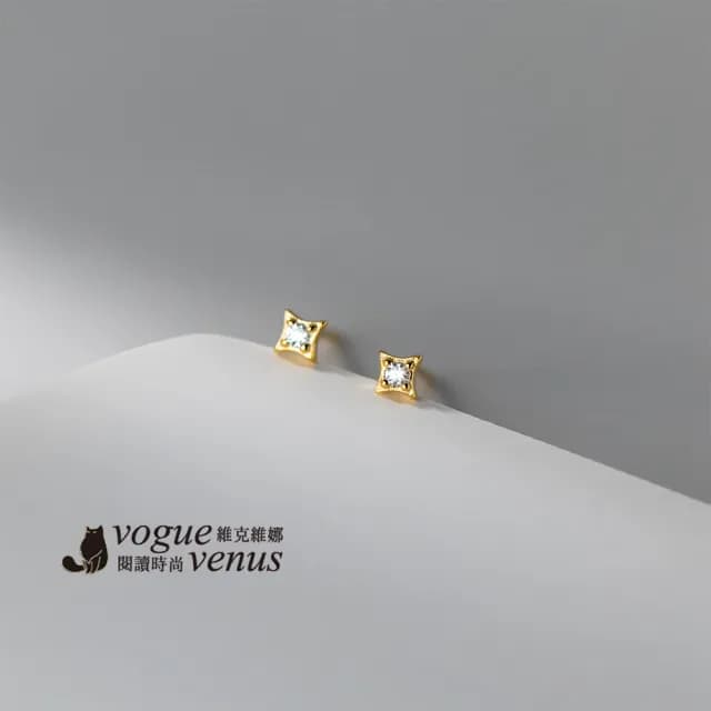 【維克維娜】水鑽四角星925純銀耳環