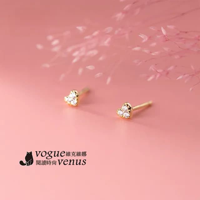 【維克維娜】點綴小愛心3水鑽925純銀耳環