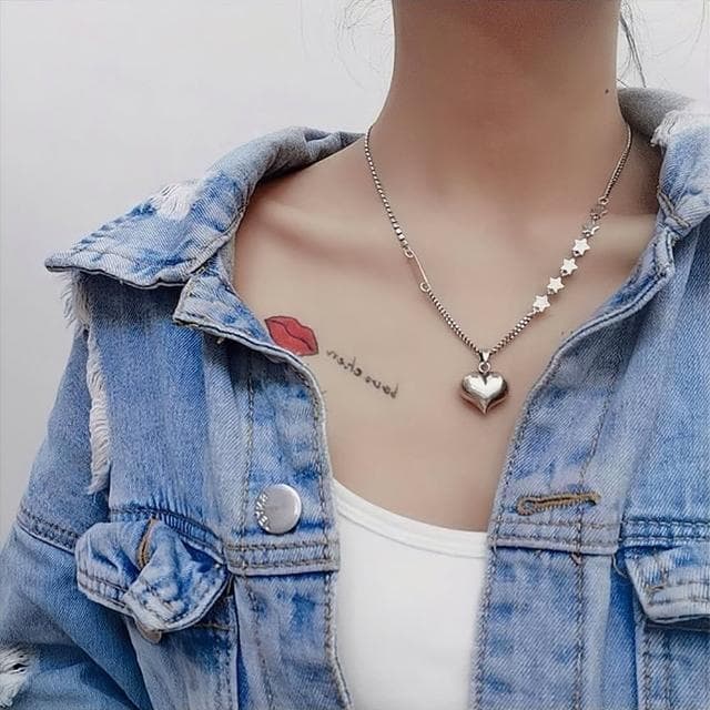 【KT DADA】925純銀項鍊  韓版鎖骨鏈 愛心項鍊 女生項鍊 韓國項鍊 不規則珍珠項鍊  小女生禮物