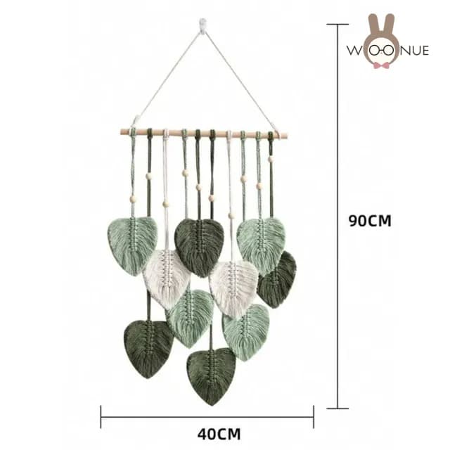 【WOONUE HOME】macrame手工壁幔壁掛毯裝飾慢編織壁掛掛飾壁毯樹葉子綠白(喬遷禮物朋友禮物搬家禮物)