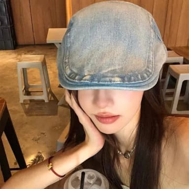 【LEEHER】母親節禮物 牛仔貝雷帽/貝雷帽/牛仔帽/女帽/小熊/星星/蝴蝶結/復古帽/報童帽/畫家帽/女生帽子/顯