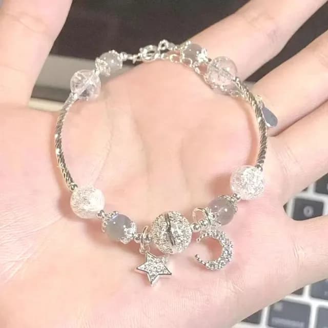 【簡約氣質】星月草莓晶月光石串珠手鍊-2入(天然水晶手串 粉晶 轉運手珠 手鏈 手環 粉紅 女 生日禮物)