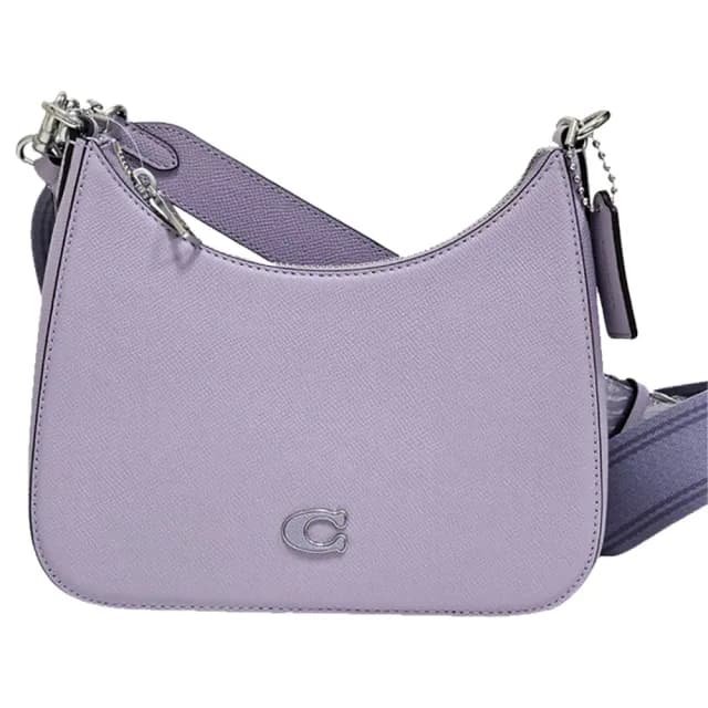 【COACH】專櫃款 經典 SIGNATURE 帆布襯裡雙背帶斜背手袋三款背帶(紫色/白色/贈原廠防塵袋紙袋)
