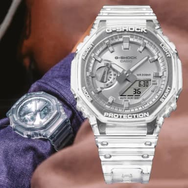 【CASIO 卡西歐】G-SHOCK 半透明 酷炫八角雙顯腕錶 母親節 禮物 推薦(GA-2100BM-7A8)