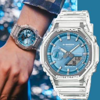 【CASIO 卡西歐】G-SHOCK 半透明感金屬蒸鍍工藝雙顯電子錶 送禮 禮物 推薦(GA-2100BM-7A2)