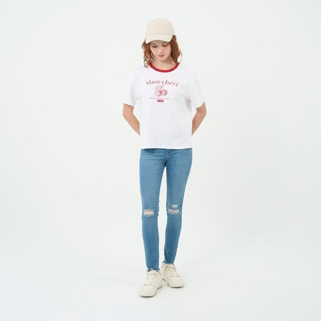 【GIORDANO 佐丹奴】女裝SORONA短袖上衣 Cherry Much系列(01 標誌白)