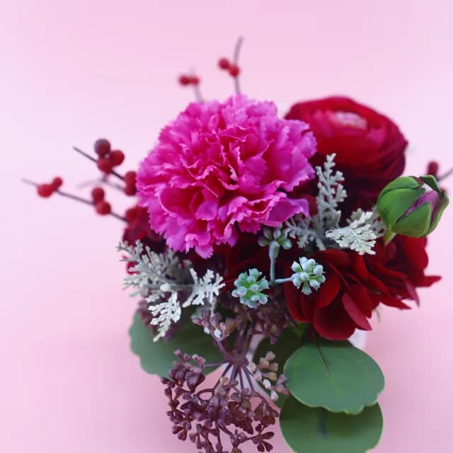 【HUGO DECO 榆果傢飾】紫康乃馨紅陸蓮香氛花禮(母親節/人造盆栽/綠化/佈置/禮物)