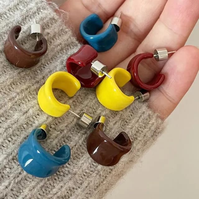 【LEEHER】小耳圈/多色/小眾設計/925銀針/珐琅C形耳飾/生日禮物/交換禮物/高級簡約/耳釘耳環/