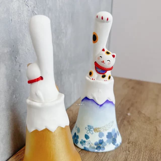【Ciao Li 僑俐】日本京都櫻花富士山招財貓16.5cm兩入組(招財 招福 招財貓 擺件 開業禮 交換禮物 入厝禮)