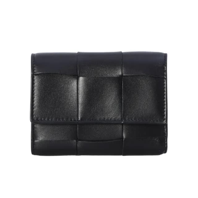 【BOTTEGA VENETA 寶緹嘉】BV Cassette Tri-Fold Zip 三折 經典編織 羊皮 短夾 皮夾 黑色 814686